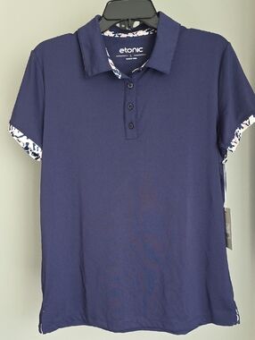 Etonic Navy Polo with Patterned Trim Size Large NWT
